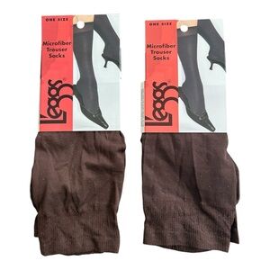 VTG 2004 L'eggs Microfiber Trouser Socks Lot of 2 One Size Brown NOS Silky Leggs